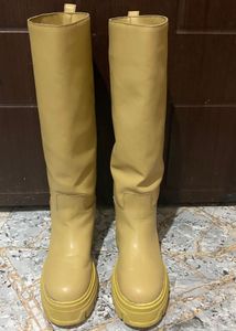 Beige Knee-High Platform Boots