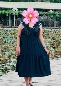 V-neck Cap Sleeves Fit&amp;Flare Dress