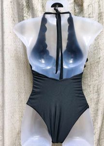 Black Scalloped One Piece Swimsuit