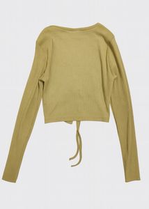 Olive Ribbed Tie Front Top