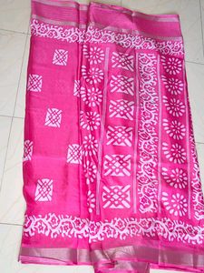 Elegant Pink Synthetic Saree