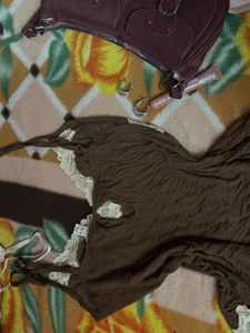 Brown Lace Trim Cami Top