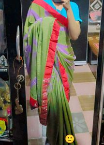 Elegant Olive &amp; Lavender Striped Saree