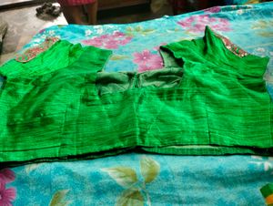 Yellow Saree  Green Blouse.