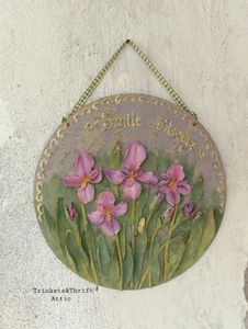 Hand Sculpted Vintage Floral Iris Wall Hanging Art