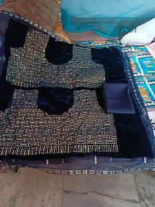 Nevy Blue Velvet Lehenga