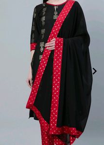 Black Color Foil kurta with pant and dupatta
