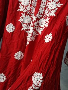 Red Embroidered Kurti Top
