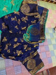 Green &amp; Gold Saree With Blouse.