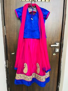 HALF SAREE BLUE PINK