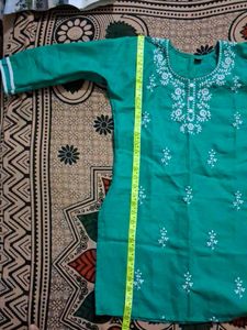 Embroidered Green Kurti