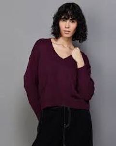 Burgundy Knit V-Neck Sweater👜🕶️