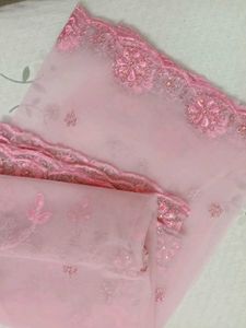 Pink Embroidered Net Dupatta