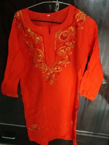 Embroidered Reddish Orange Kurta