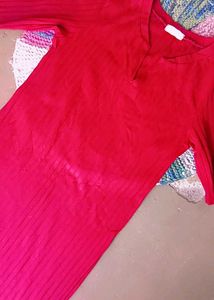 Red Ribbed Knit Dress