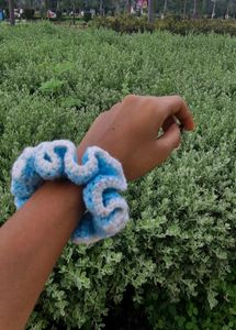 Blue Crochet Scrunchie