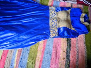 Elegant Blue & Gold Evening Gown