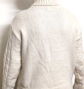 Off White Cable Knit Turtleneck Sweater