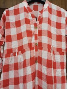 Red White check kurti