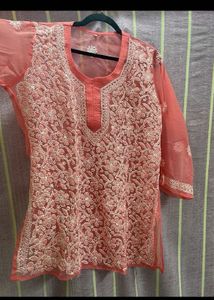 Pinkish Peach Embroidered Kurta Set