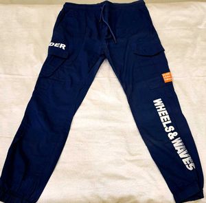 Blue Graphic Print Cargo Pants