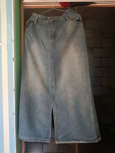 Long Denim Skirt with Slit