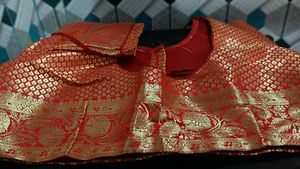 Red &amp; Gold Embroidered Blouse