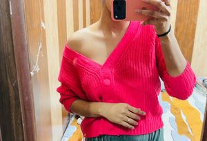 Stylish hot Pink Knit Cardigan