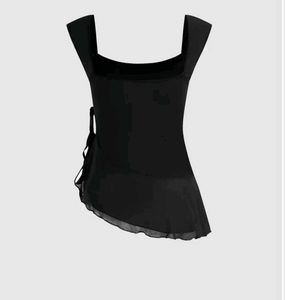 U Neck Line Asymmetrical Ruffle Trim Knoted Top