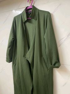 Olive Green Longline Waterfall Shrug – Free Size