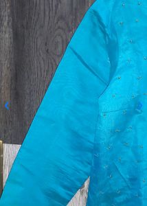 Sky Blue &amp; NEON Green Silk Salwar Suit Set