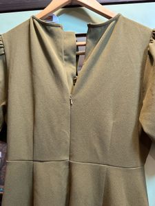 Cover Story Olive Green A-line Cutout Dress