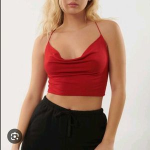 STRAPPY BUNGEE COWL NECK TANK TOP