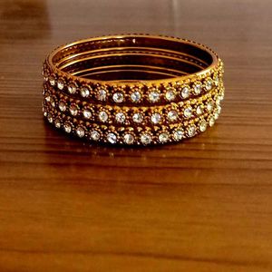 Gold Tone & Rhinestone Bangle Bracelet Set