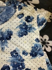 White With Navy Blue Floral Top Or Tunic