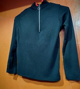 Black Zip-Up Long Sleeve Top
