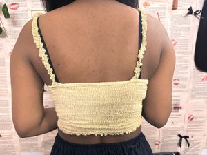 Ruffle Trim Smocked Crop Top
