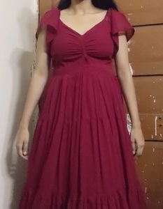 Maroon Tiered Midi Dress