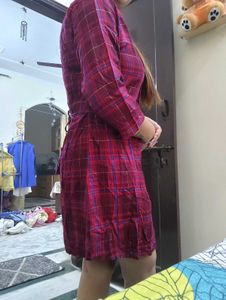 Check Line Dress Shirt Style With Belt