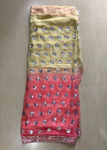 Pink &amp; Gold/ Off White Sequin Embellished Saree