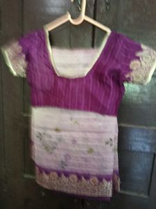 Used CreamColor With PurpleBorder TussarSilk Saree