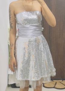 Sparkly Silver Strapless Party Dress