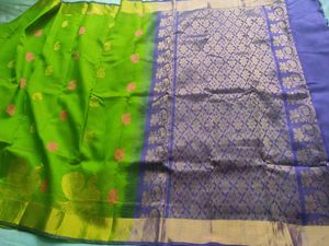 Silk Cotton Saree In Green And Purple