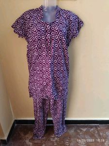 New Unused Purple Printed Night Suit