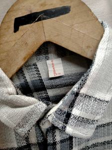 Neutral Plaid Button-Down Shirt