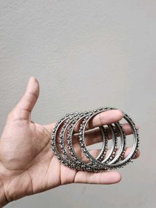 Silver Tone Beaded Bangle Set