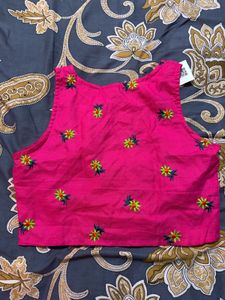 Floral Embroidered Pink Crop Top
