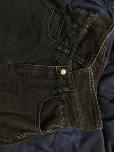 High-Waisted Charcoal Denim Shorts