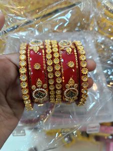 Red &amp; Gold lakh  Bangle Set