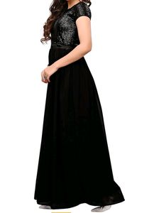 Wome Black Sequence Work Gown Maxi Dress